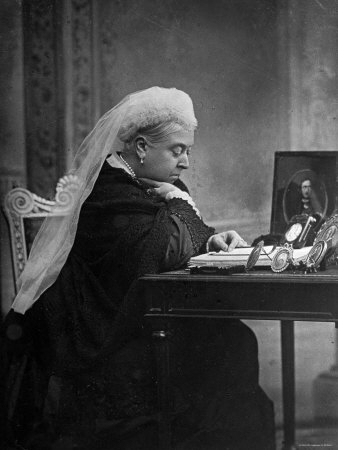 British Monarch Queen Victoria Seated at Her Writing Desk