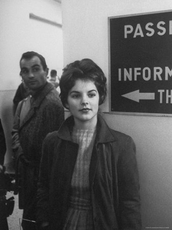 Priscilla Beaulieu, Girlfriend of Elvis Presley, at Airport to See Star at End of His Tour of Duty