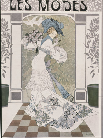 Drawing by Artist de Feure of Young Fashionable Woman on Cover of French Periodical Les Modes