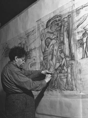 Mexican Muralist Diego Rivera Working on Pencil Sketches for Mural Depicting Pan American Unity
