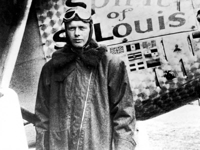 American Aviator Charles Lindbergh Standing Beside His Plane "Spirit of Saint Louis"
