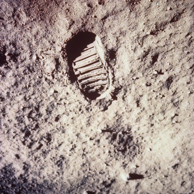 Footprint Left by Astronaut on Lunar Soil During Apollo 11 Lunar Mission in Walk on Moon's Surface