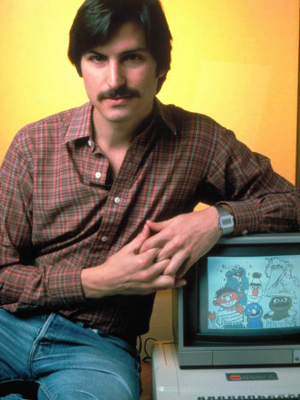 Portrait of Apple Co Founder Steve Jobs Posing with Apple Ii Computer