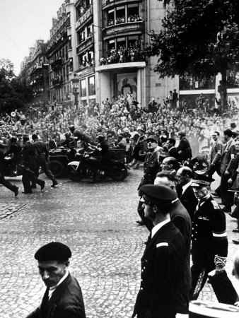 French Gen. Charles de Gaulle Waving to Jubilant Crowds Following Liberation of Paris