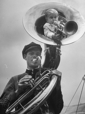 Midget Czech Showman Baron Richard Nowak, Blowing on a Trumpet