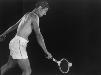 High Speed Photograph of Tennis Pro Bobby Riggs Hitting a Ball