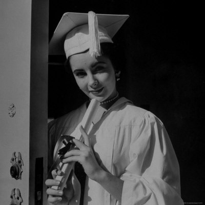 Elizabeth Taylor Sporting Cap and Gown While Holding Her Diploma