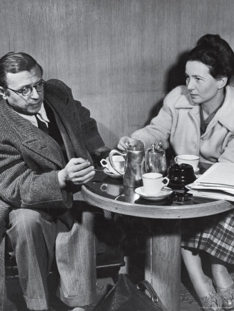 Philosopher Writer Jean Paul Sartre and Simone de Beauvoir Taking Tea Together