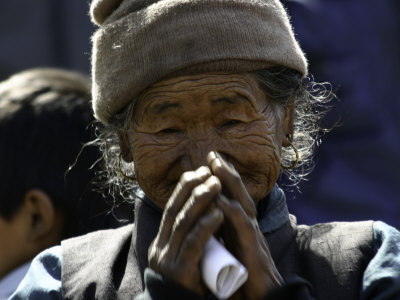 Old Woman with Hands to Face, Nepal