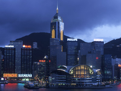 Hong Kong Convention Centre at Dusk, Seen from Kowloon, Hong Kong, China