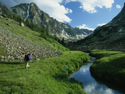 Buy Hiker along a Stream in a Beartooth Mountains Valley at AllPosters.com