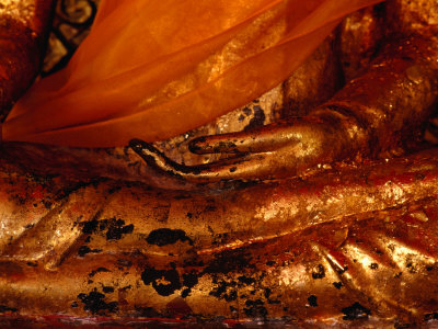 Detail of Hand of Gilded Buddha Statue at Wat Chong Lom, Samut Sakhon, Thailand