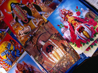 Paintings of Hindu Deities for Sale at Market Stall Outside Kalighat Hindu Temple, Kolkata, India