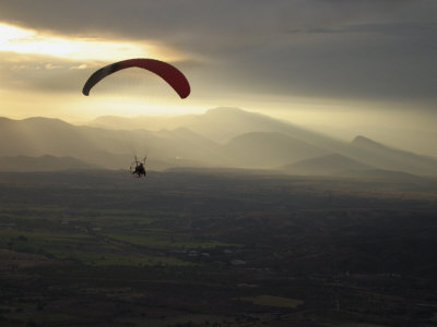 Buy A Botanist Flies over a Field in a Powered Paraglider at AllPosters.com