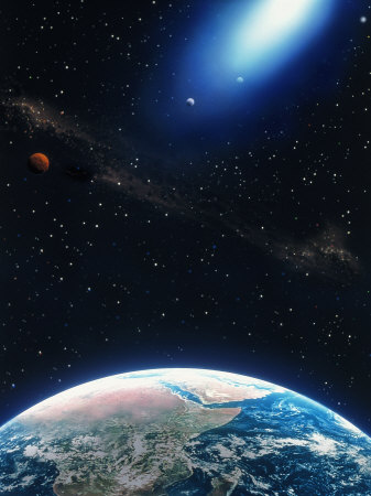 Illustration of Earth and Glowing Star