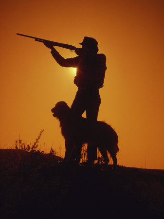 Silhouetted Hunter with Dog