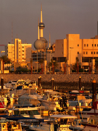 Boats in Sharq Marina with Kuwait Towers in Background, Kuwait