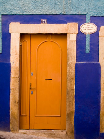 Door on Colorful Blue House, Guanajuato, Mexico