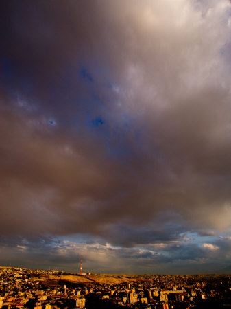 Sunset Over City with Tv Tower in Distance, Yerevan, Armenia