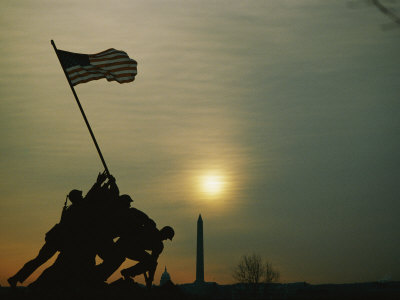 Buy Silhouetted View of the Iwo Jima Memorial with the Capitol and Washington Monument Behind at AllPosters.com