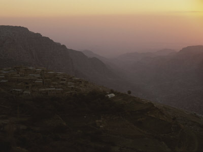 A View of Dana, Jordan and the Surrounding Landscape at Twilight