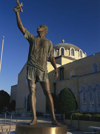 Buy A Statue of an Epiphany Diver in Front of St. Nicholas Cathedral at AllPosters.com