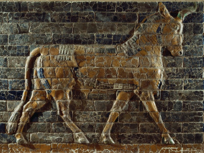 A Glazed Relief Depicting a Bull from the Ishtar Gate in the Ancient City of Babylon in Iraq