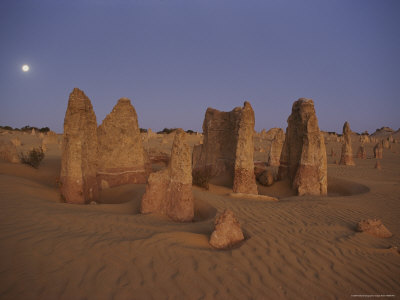 The Moon Rises over Limestone Pinnacles in Nambung National Park