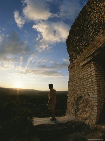 Buy Tourist by Pre-Columbian Ruin at Twilight, Belize at AllPosters.com