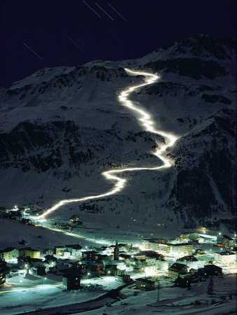 Buy Skiers Bearing Torches Ski Down Mont Blanc Glaciers to Val Disere at AllPosters.com