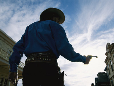 A Cowboy with Gun Drawn Silhouetted in This Western Movie Location