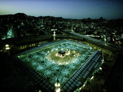 Thousands of Pilgrims Circle the Kaaba at Night, Mecca, Saudi Arabia
