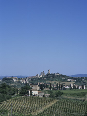 The Skyline and Farms Around the Tuscan Town of San Gimignano, Tuscany, Italy