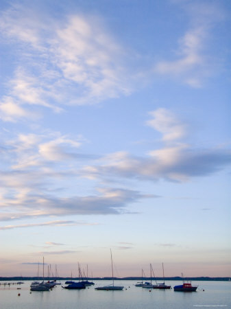 Boats Ride at Anchor in a Placid Summer Afternoon, Fraueninsel, Chiemsee, Bavaria, Germany