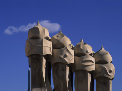 The Strangely Shaped Rooftop Chimneys of La Pedrera Designed by Gaudi, Barcelona, Spain Poster