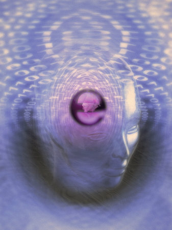 Digital Man in Cyberspace with Binary Code