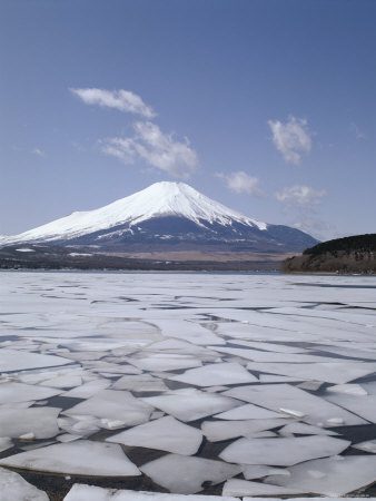Frozen Lake, Lake Yamanaka, Mount Fuji, Honshu, Japan