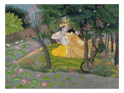 Radha and Krishna Embrace in a Grove of Flowering Trees, c.1780
