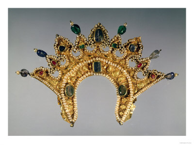 Russian Diadem, Gold Set with Pearls and Semi-Precious Gems, Early 17th Century