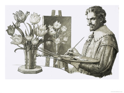Unidentified Artist Painting Flowers