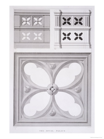 Ducal Palace, Examples of the Architecture of Venice by John Ruskin, Aquatint Cuff, 1851