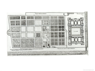 Palace and Garden of the Tuileries in Paris in the 16th Century, Pub.A. Levy, 19th Century