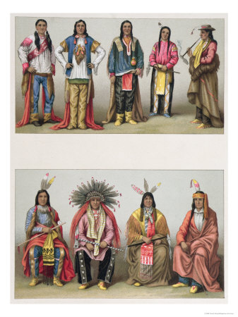 Native Americans, Mississippi Basin and Colorado, Le Costume Historique Racinet, Pub.Paris 1888