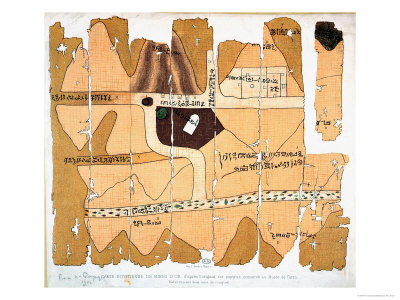 The Turin Papyrus, Reproduction of Ancient Egyptian Map of Gold Mines, c.1300 BC