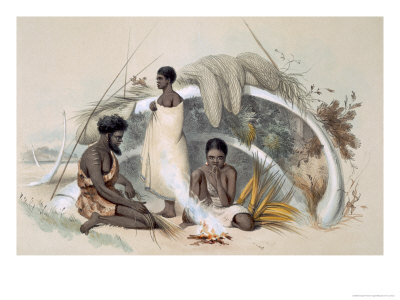 Natives of Encounter Bay, Making Cord For Fishing Nets, from South Australia Illustrated, Pub.1847