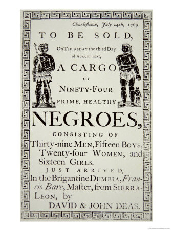 Slave Sale Notice, Published in Charleston, South Carolina, 24th July 1769