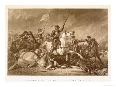 Cromwell Leading the Charge at the Battle of Marston Moor, July 2nd 1644, Engraved by John Crew
