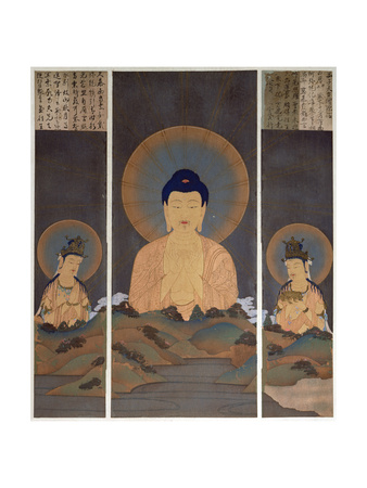 Apparition of the Buddhist Trinity, Buddha Amitabha and His Two Bodhisattvas, Kannon