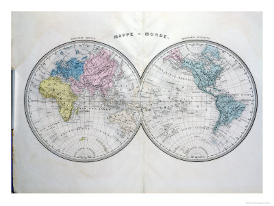 World Map, from Atlas Geographique Moderne by Prosper-Auguste Poulain de Bossay, c.1850