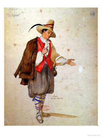 Costume Design For the Role of Pierrot in an 1847 Production of Don Juan by Moliere